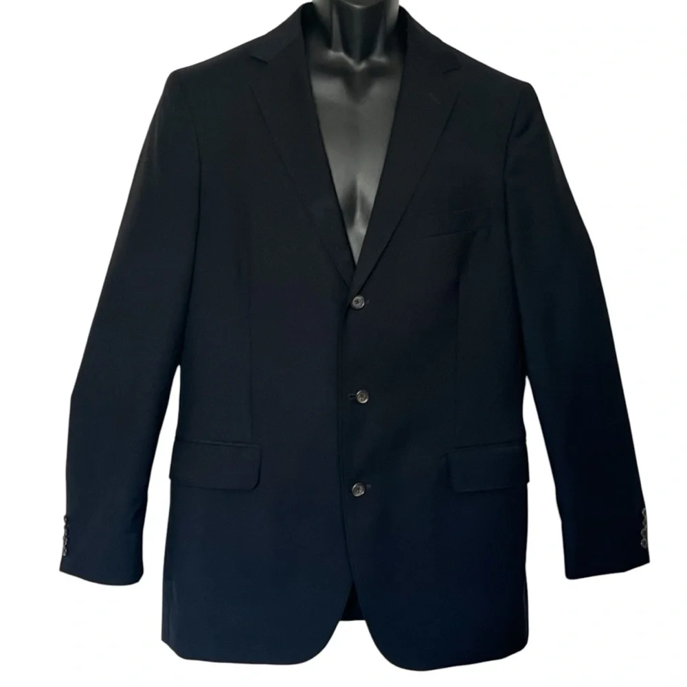 J Crew Italian Wool Blazer 42L Navy Blue 3 Button Classic Tailored Old Money